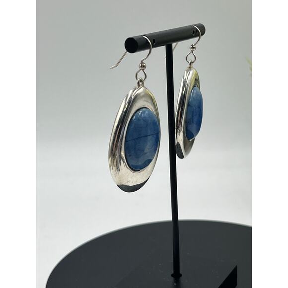 SSD Simon Sebbag Designs Oval Blue Stone Sterling Silver Dangle Large Earrings - Picture 10 of 14